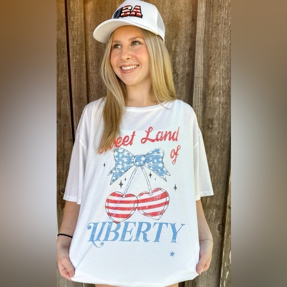 White Sweet Land of Liberty Oversized Graphic Tee